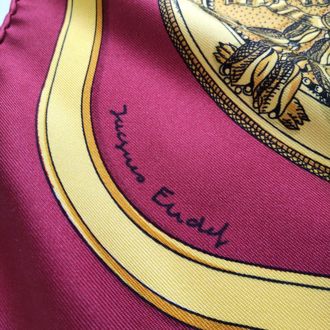 Hermès Grand Apparat Carré 90 Silk Twill Scarf by Jacques Eudel, Parade Horses on Burgundy, view 8