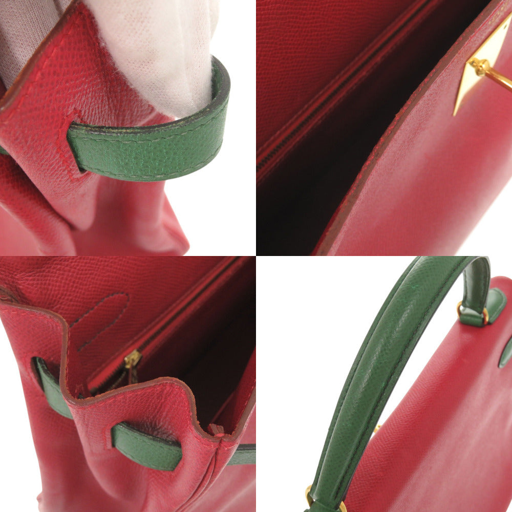Hermès Kelly 32 Retourne, Bicolour Rouge Vif and Vert Courchevel, Gold Hardware, 1994, view 10