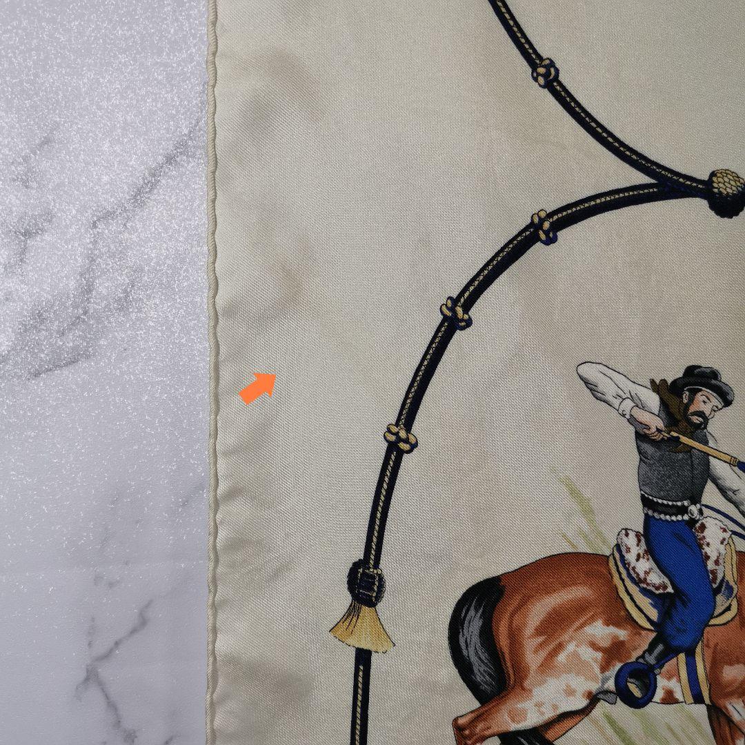 Hermès Pampa Carré 90 Silk Twill Scarf, Gauchos and Bolas on Ivory with Navy, view 9