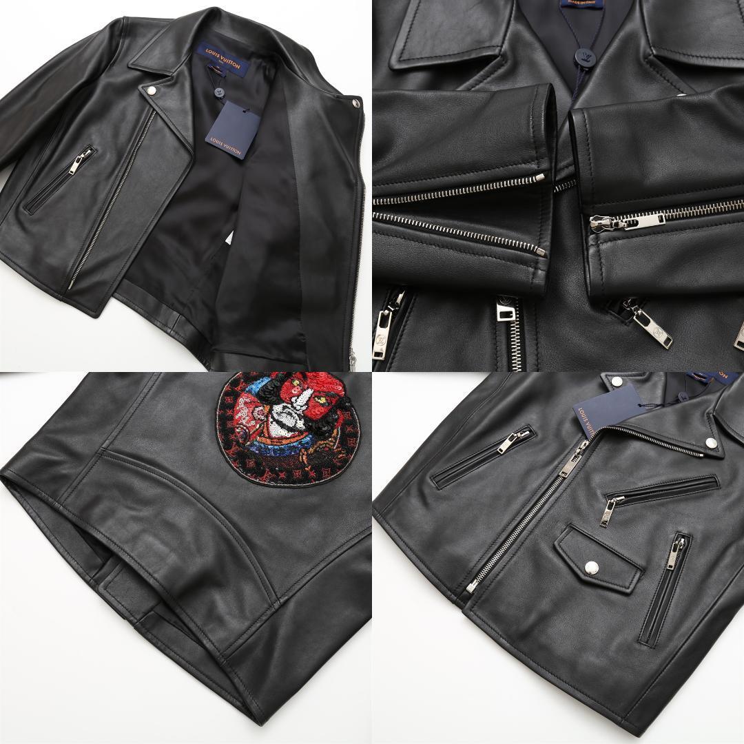Louis Vuitton × Kansai Yamamoto Sequinned Kabuki Leather Biker Jacket, Black Calfskin, Cruise 2018, Size 36