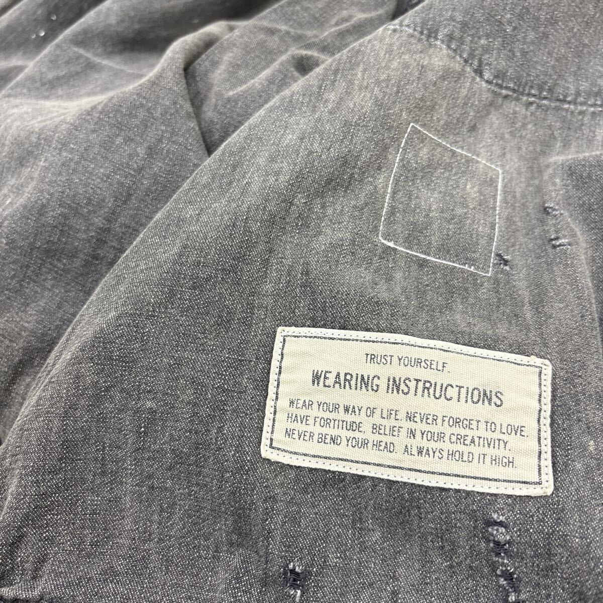 Maison Mihara Yasuhiro Distressed Black Denim Western Shirt with Patchwork and Paint, Size 48, view 10