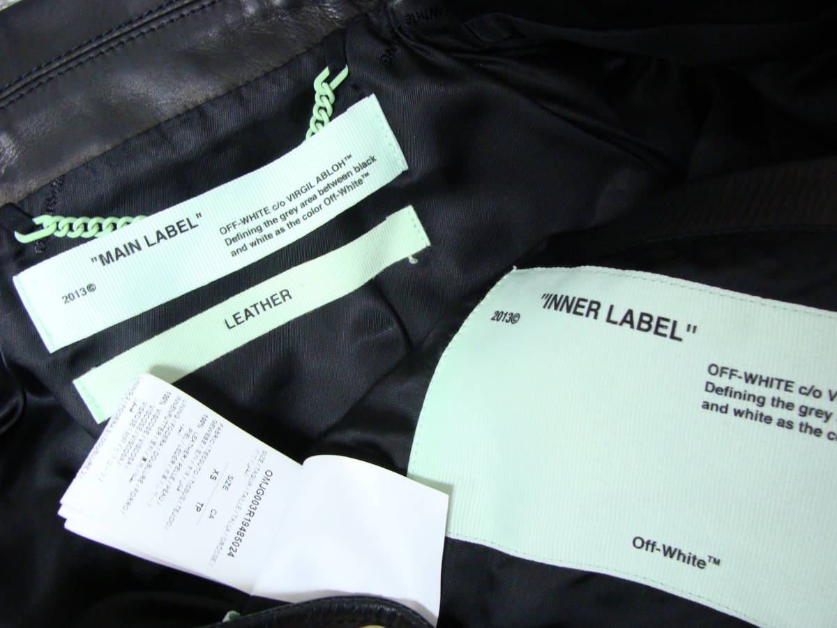 Off-White c/o Virgil Abloh Cowhide Leather Biker Jacket with Pink Spray Arrows 99 Back Print, Black, Size XS, view 4