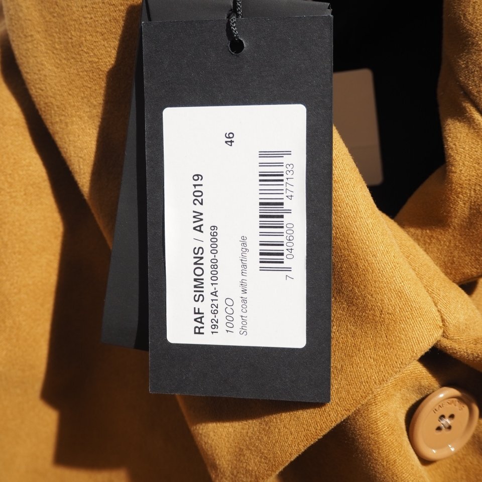 Raf Simons AW2019 Short Coat with Martingale, Wild at Heart Back Panel, Camel Moleskin, Size 46, view 8