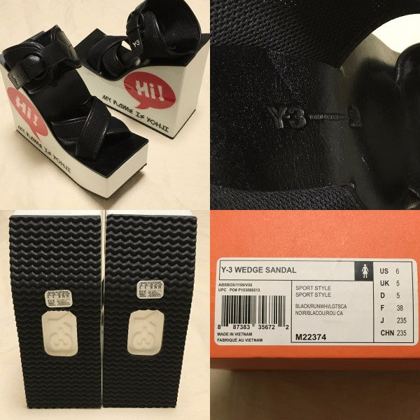 Y-3 Wedge Sandal M22374, 'My Name Is Yohji' Speech-Bubble Platform, Black Leather Straps, White Sole, JP 23.5, Boxed, view 3