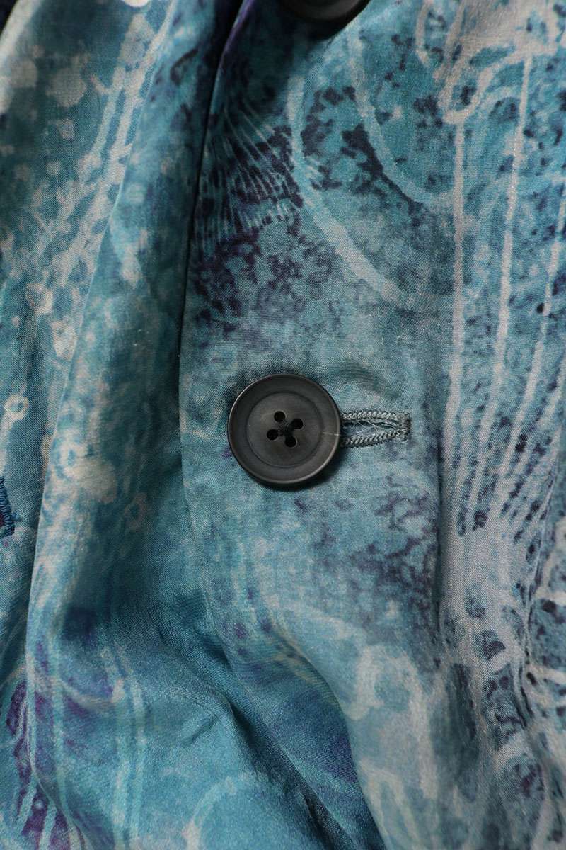 Yohji Yamamoto Pour Homme Silk Long Jacket with Ocean Print and NO PLASTIC Message, Blue, Size 2, HK-J75-452, view 3