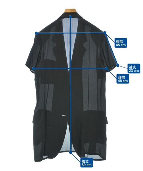 Yohji Yamamoto Pour Homme SS2025 Look 1 Crepe de Chine Two-Button Short Sleeve Jacket, Sheer Black Silk, Size 2, view 6