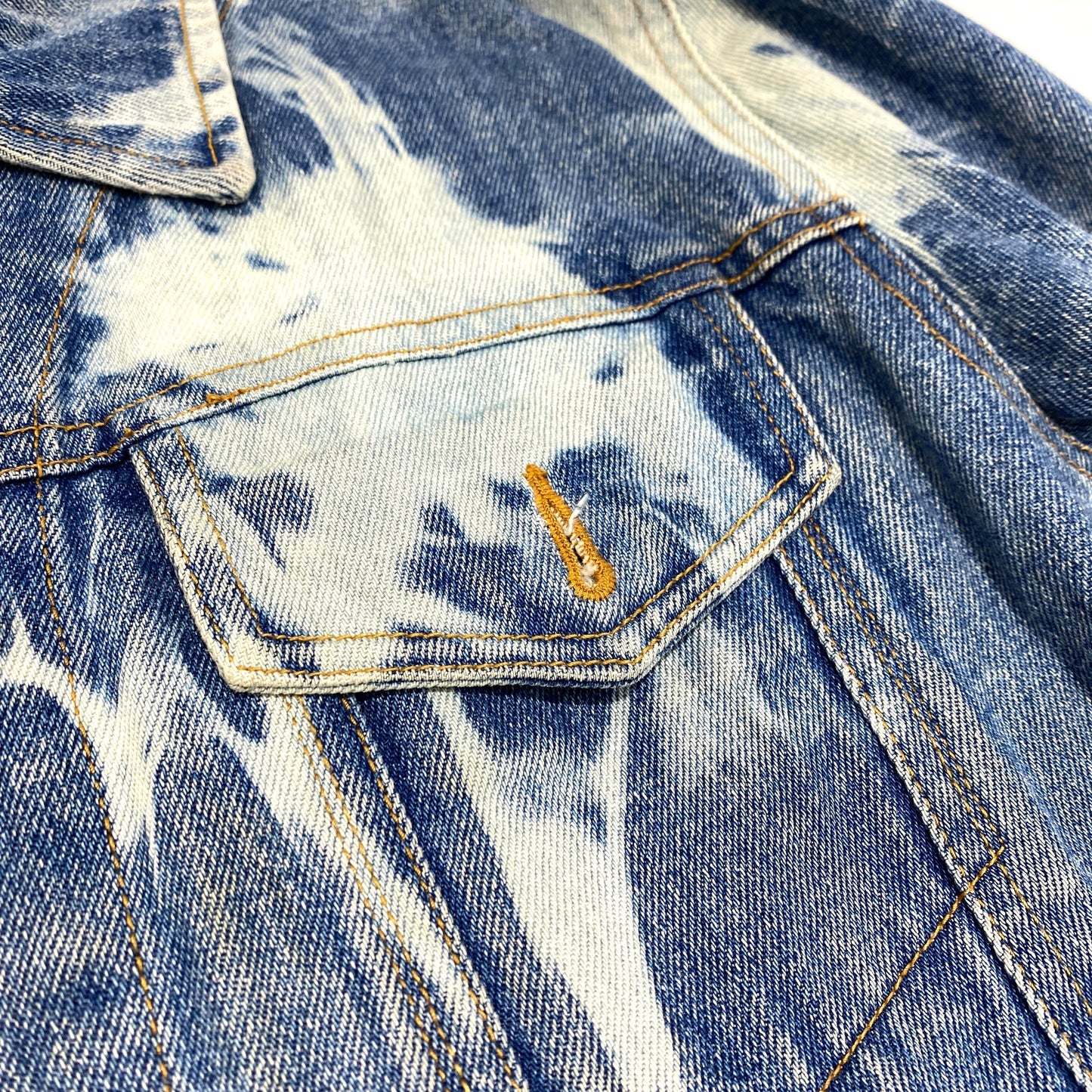 Wagara Remake Bespoke Japanese Japan Vintage Levi's Handmade Custom One and Only One Cote Mer Upcycle Sustainable Street Fashion Embroidered Embroidery Kimono Obi Boro Patchwork x Bleached Denim Jacket ( Size : S )