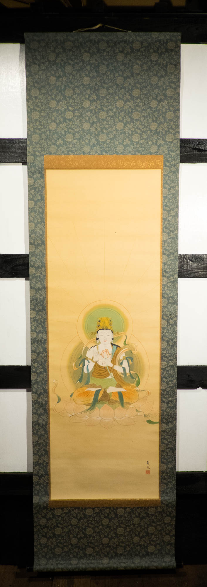 Zen Tranquil Wisdom - Hand-painted Japanese Traditional Hanging Scroll of Buddhist Bodhisattva Painting – Vintage Spiritual Wall Art