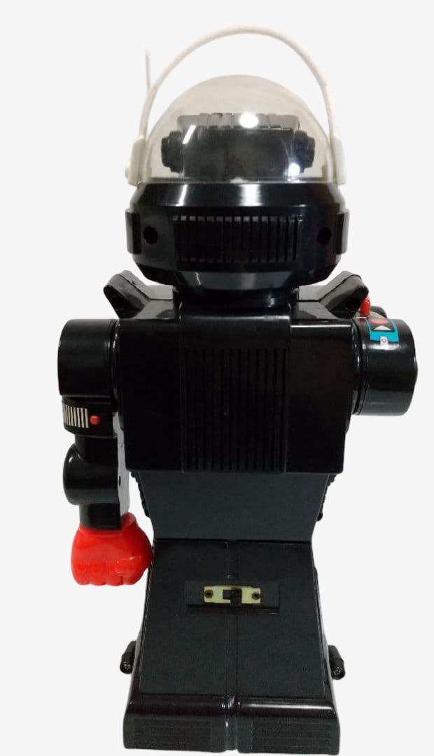 Kamco Cosmic Talking Robot · 12-Inch Battery-Operated Robot with Light-Up Eyes, Shooting Fists & Original Box · 1980s