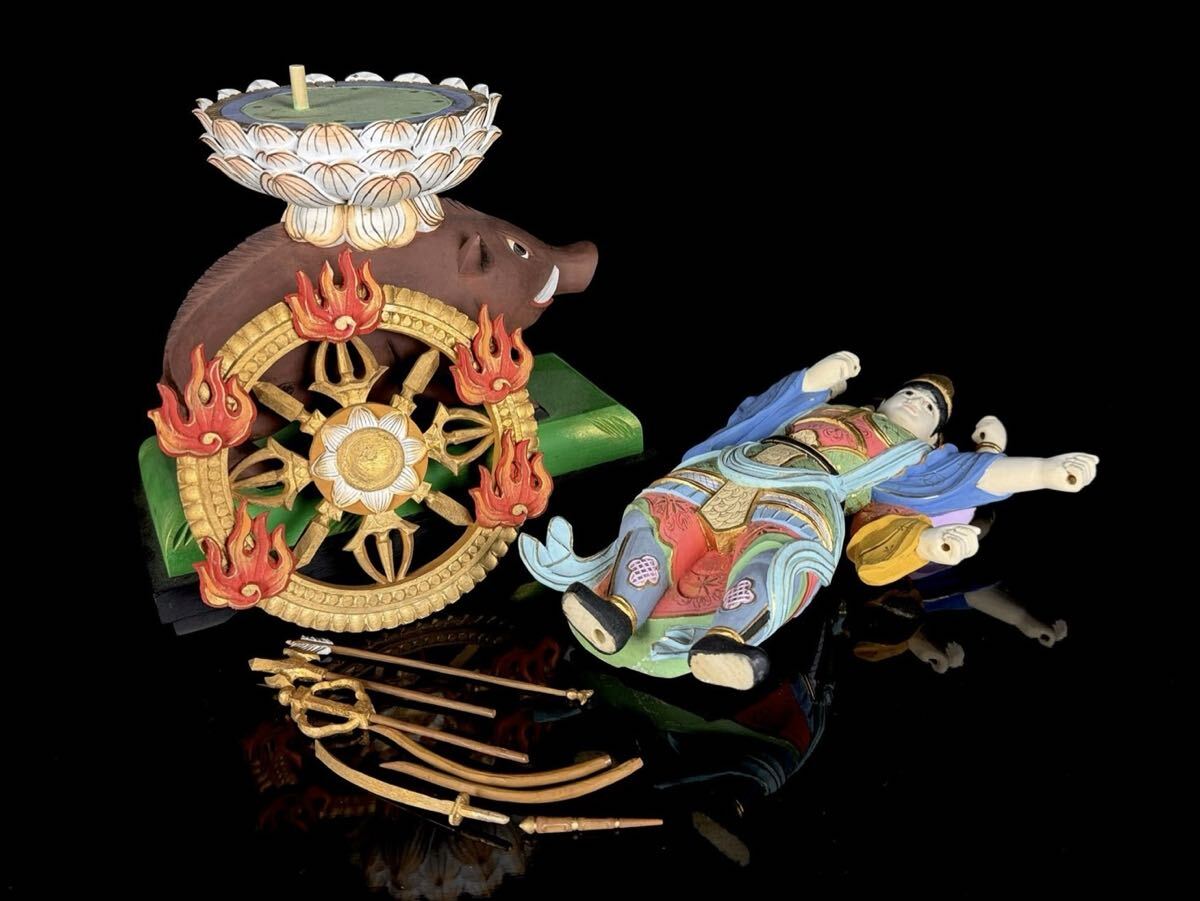 Wooden Polychrome Marishiten (Makuri Bosatsu) — Esoteric Guardian Deity on Boar