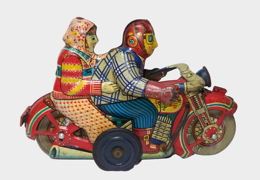 Vintage I.Y. Metal Toys Romance Motorcycle 1953 Tin Toy Japan Showa 28 Two Riders Rare (Postwar Hope & Motion: Japan, 1948–1960)