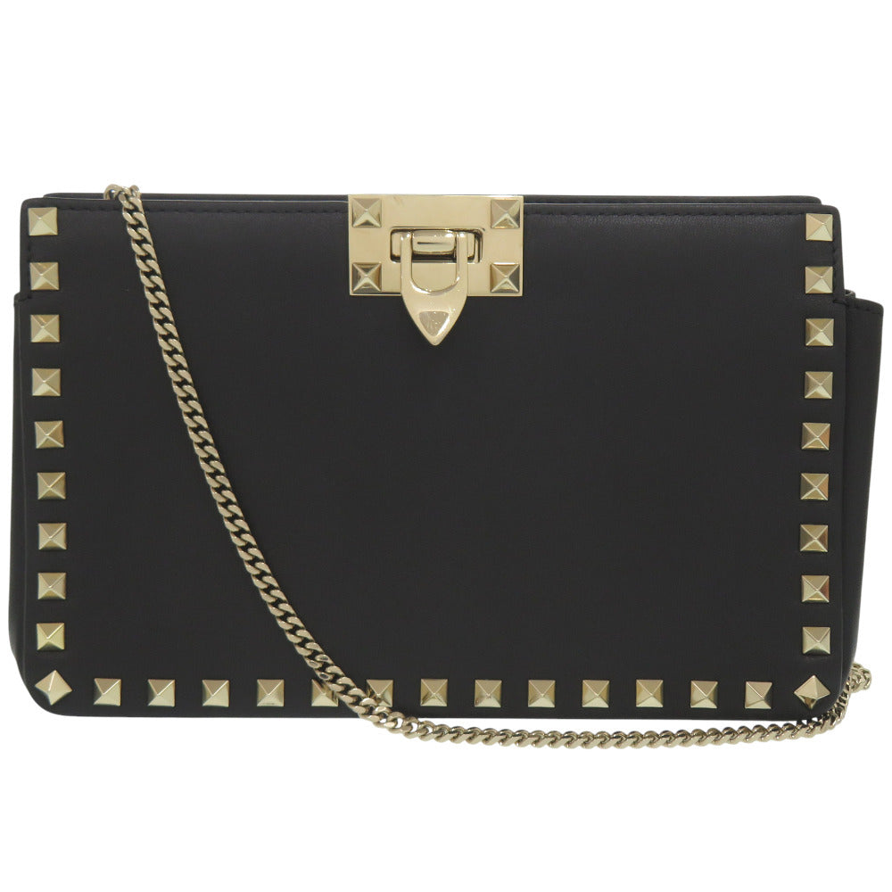 Valentino Garavani Rockstud chain shoulder bag in black leather with gold-tone studs
