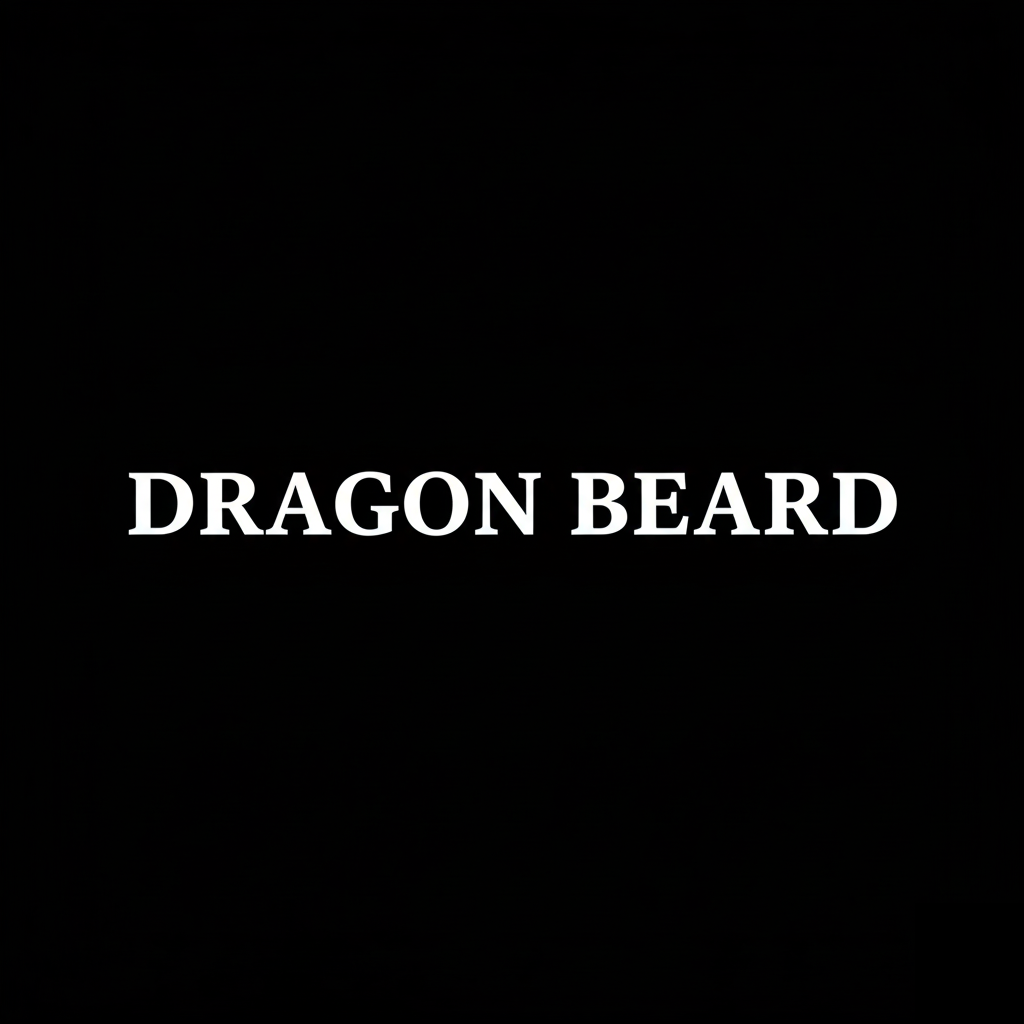 Dragon Beard wordmark in white on black square background, monochrome footwear brand plate