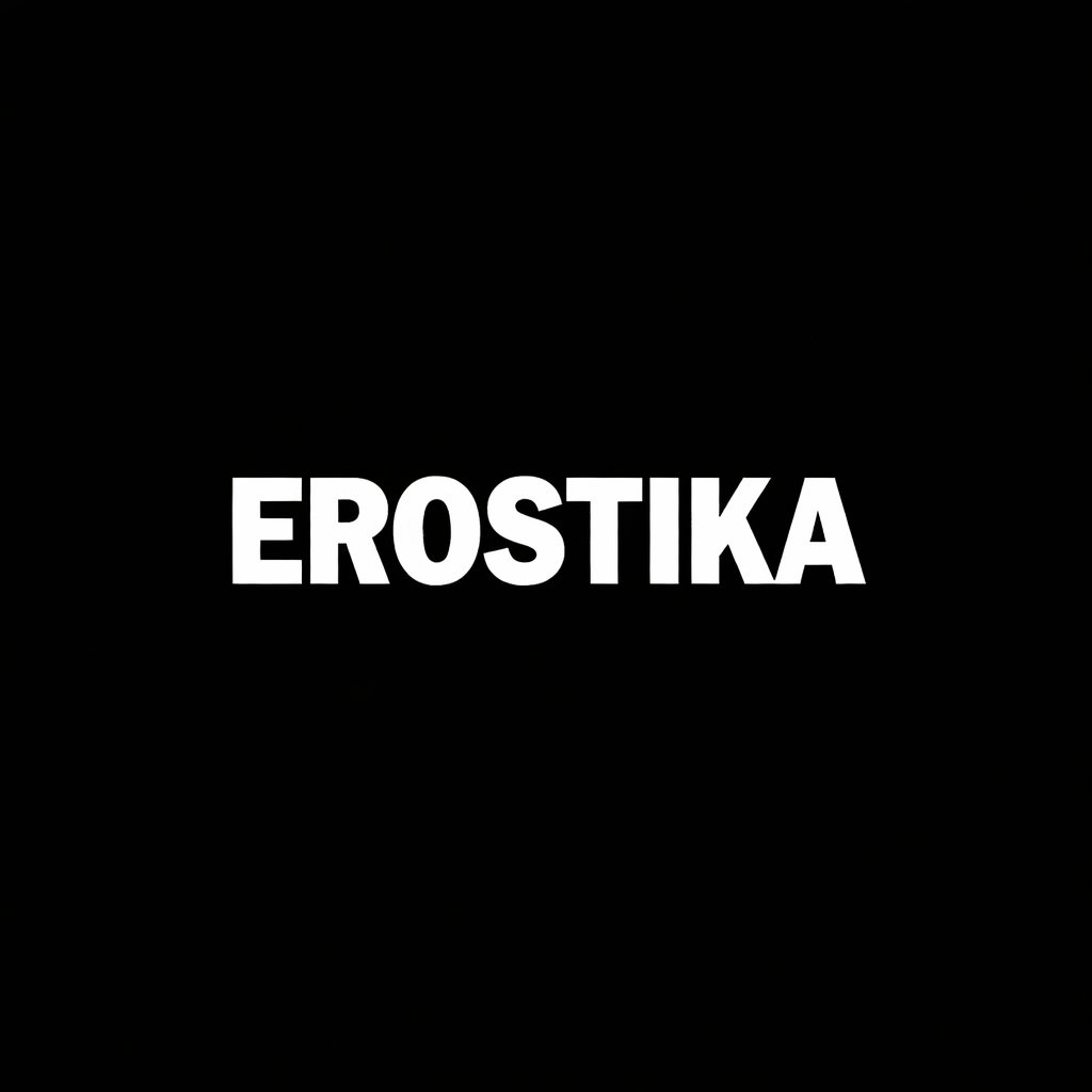 EROSTIKA wordmark in white on black square background, monochrome Japanese art brand plate