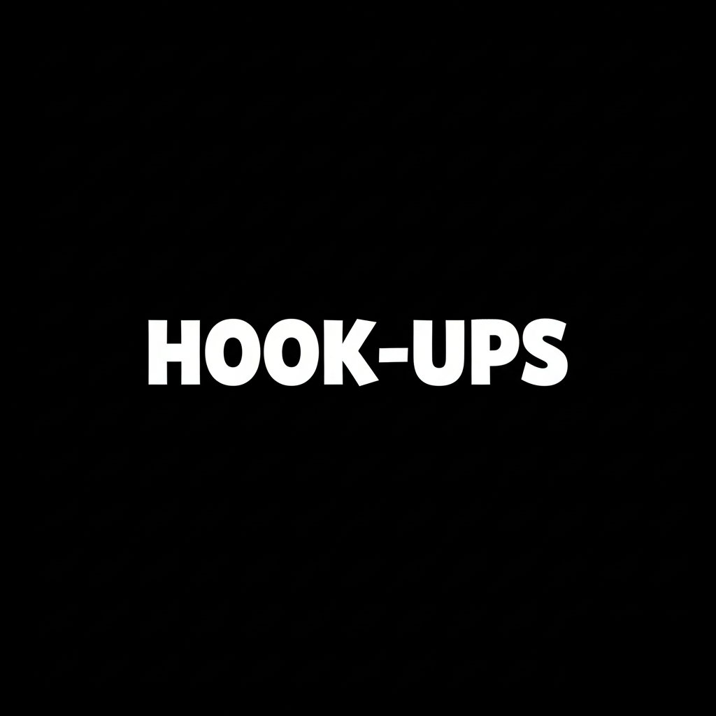 HOOK-UPS wordmark in white on black square background, monochrome skate and subculture brand banner