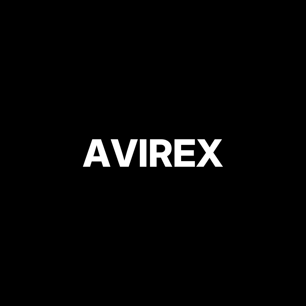 Avirex wordmark in white capitals on a black square