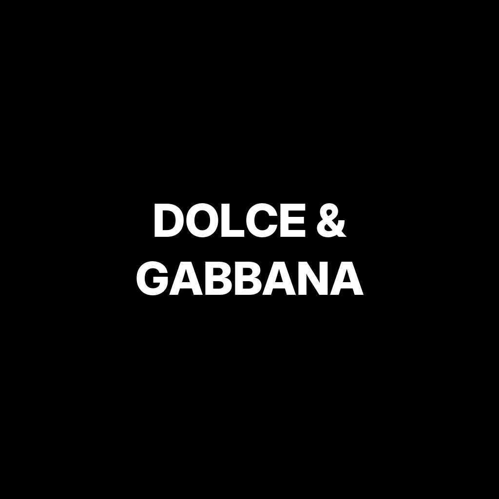 Dolce and Gabbana wordmark in white capitals on a black square