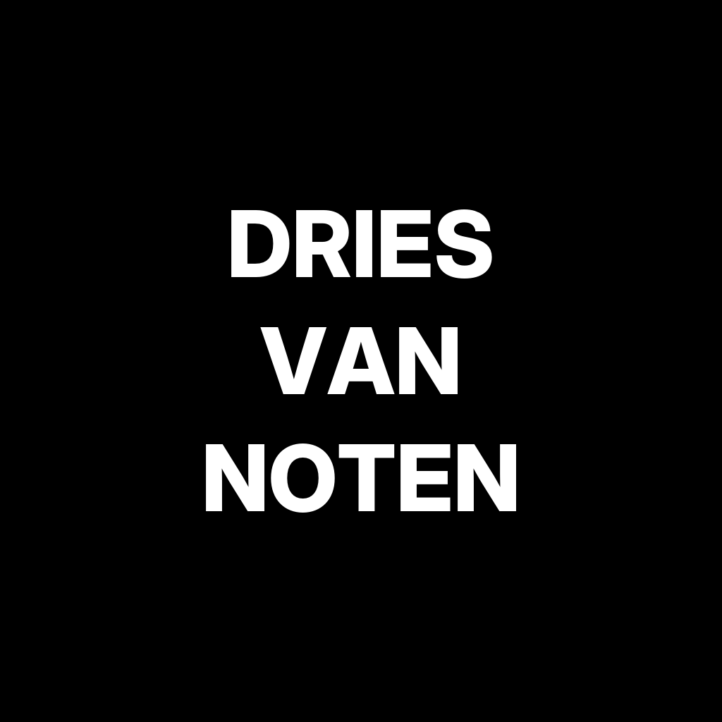 Dries Van Noten wordmark in white capitals on a black square