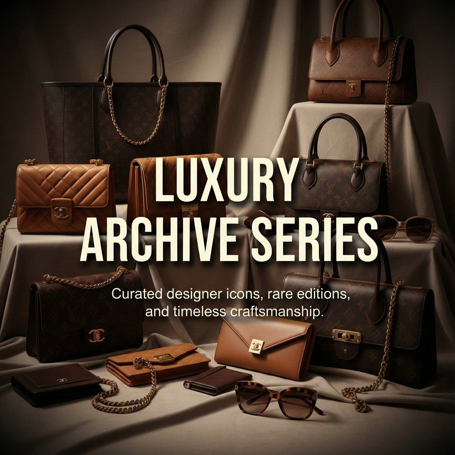 Curated display of Japanese antique ceramics, Buddhist statuary, and vintage artworks arranged in a refined gallery setting with warm, soft lighting.