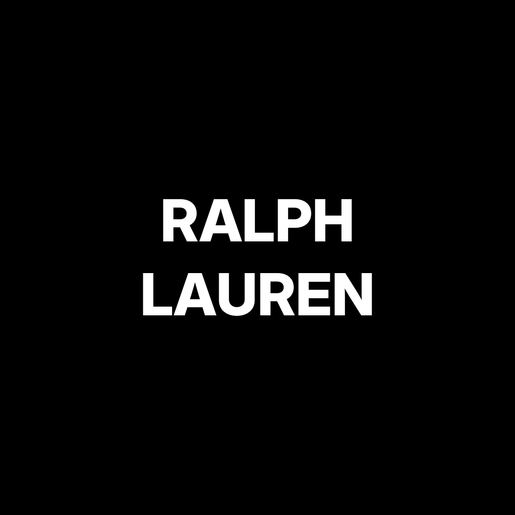 Ralph Lauren wordmark in white capitals on a black square