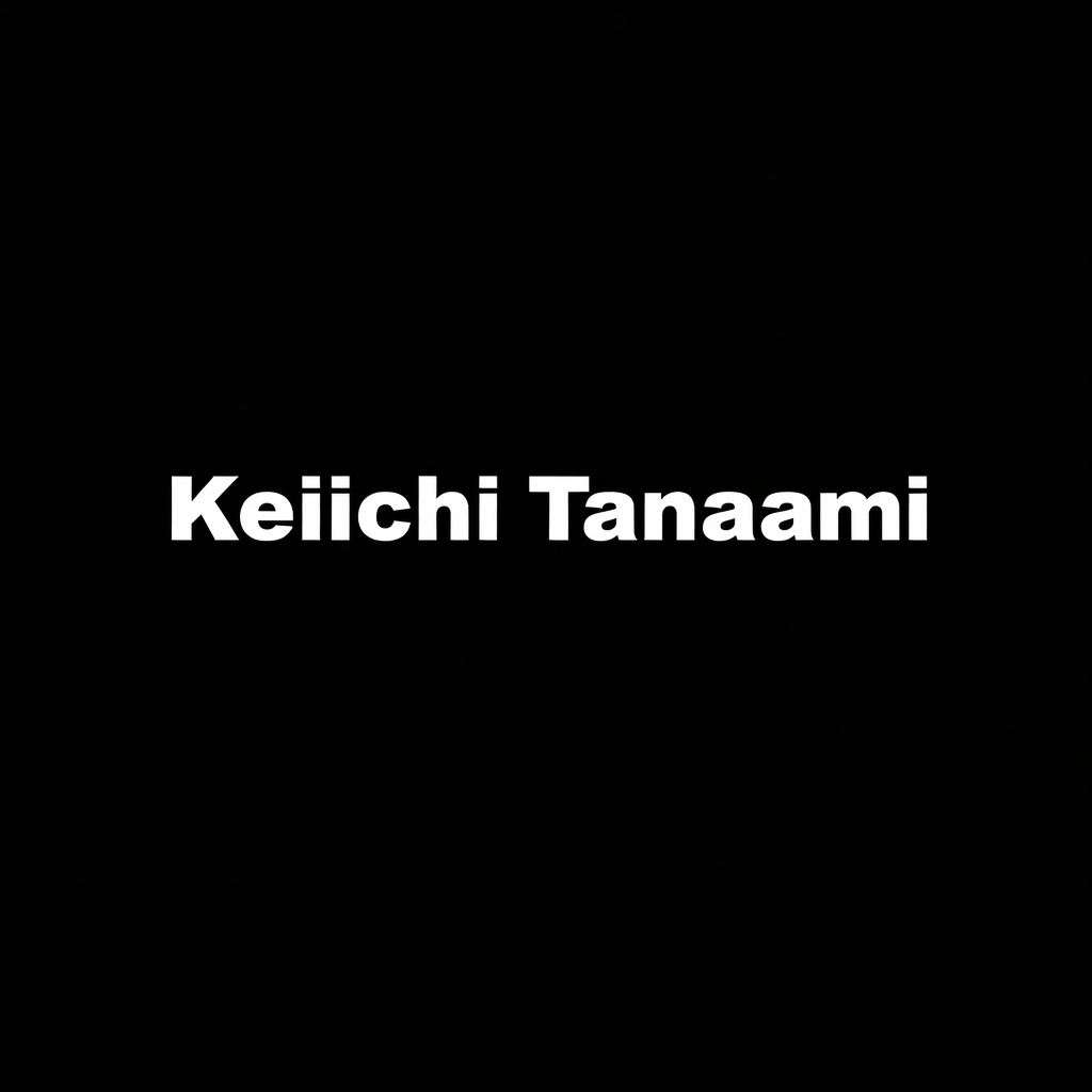 Keiichi Tanaami wordmark in white on black square background, monochrome Japanese pop art brand banner