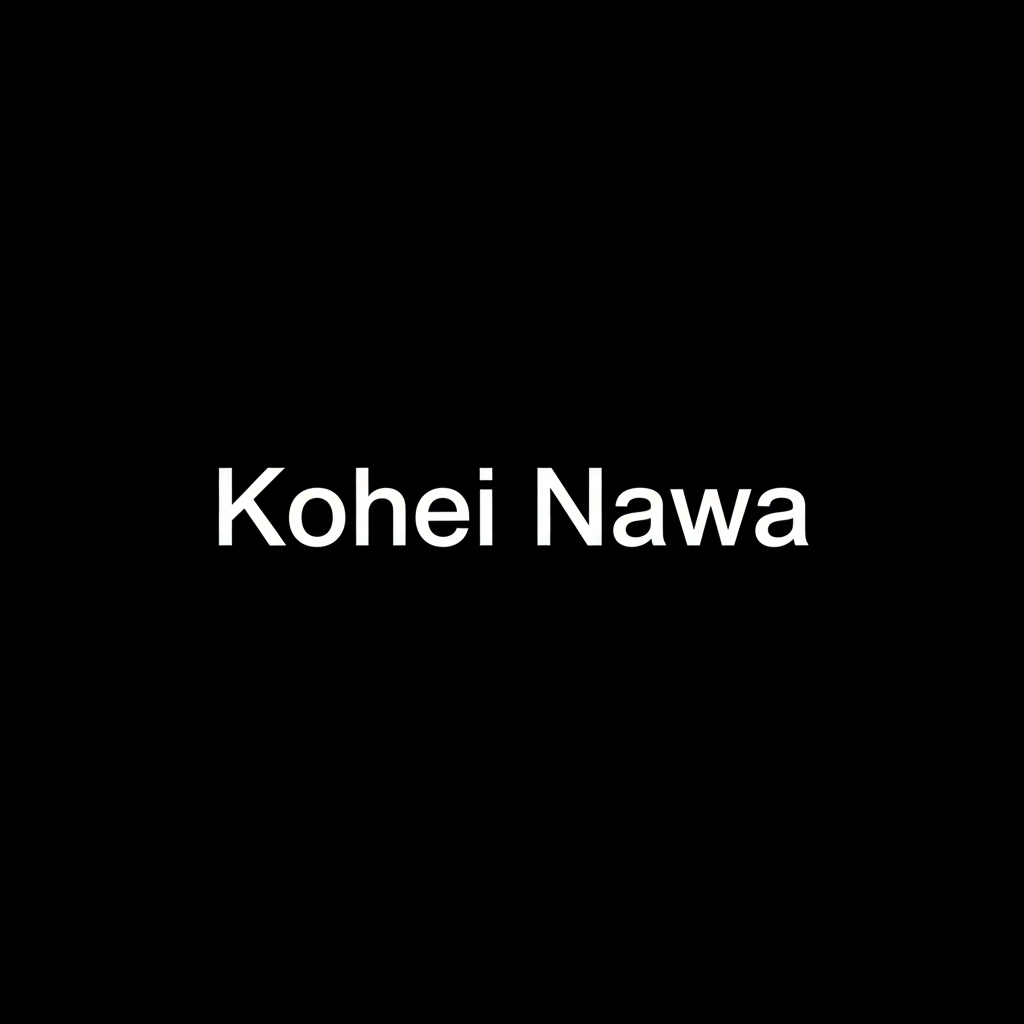 Kohei Nawa wordmark in white on black square background, monochrome contemporary sculptor brand plate