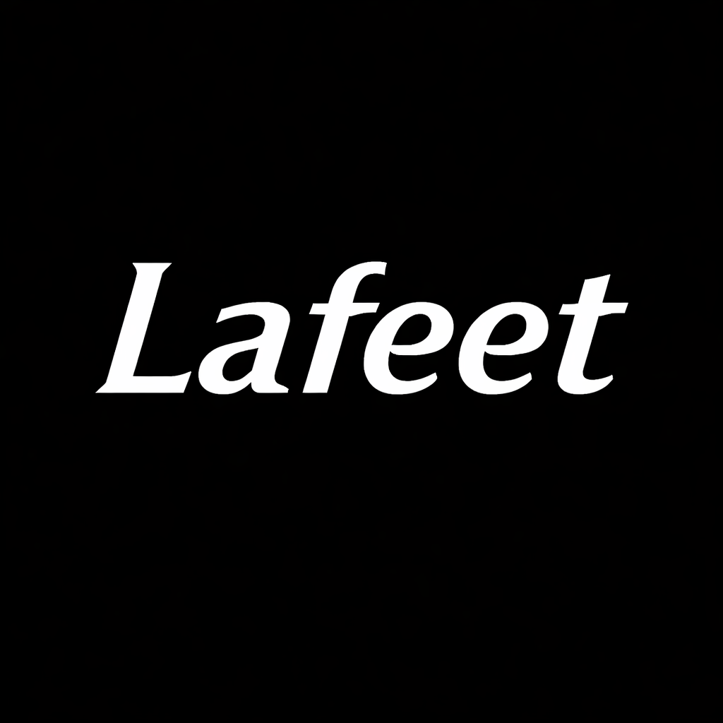 La Feet wordmark in white on black square background, monochrome Japanese tabi sneaker brand plate