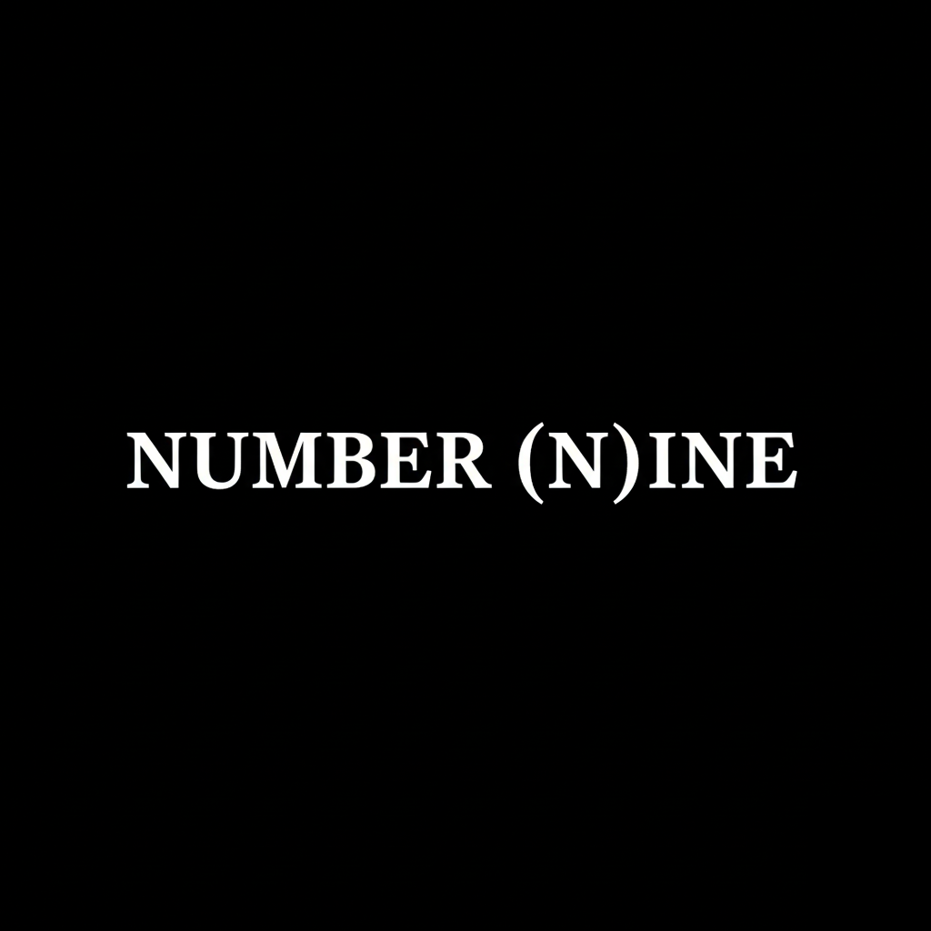Number (N)ine wordmark in white on black square background, monochrome Japanese fashion brand banner