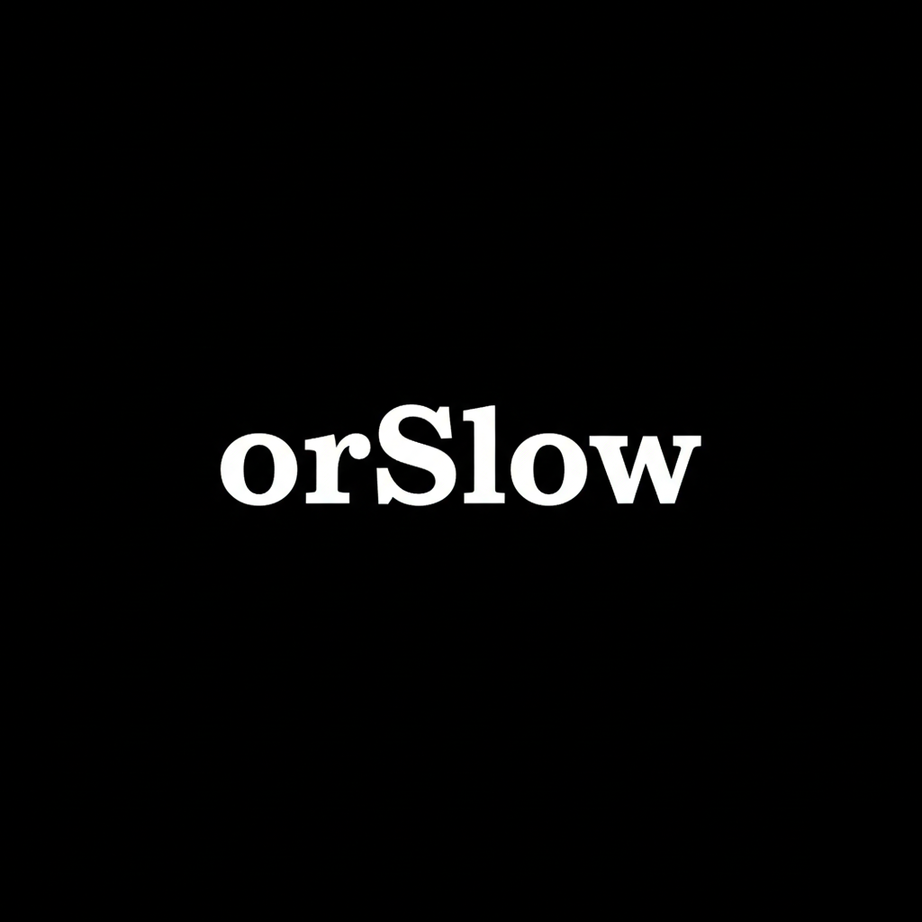 orSlow wordmark in white on black square background, monochrome Japanese denim brand plate