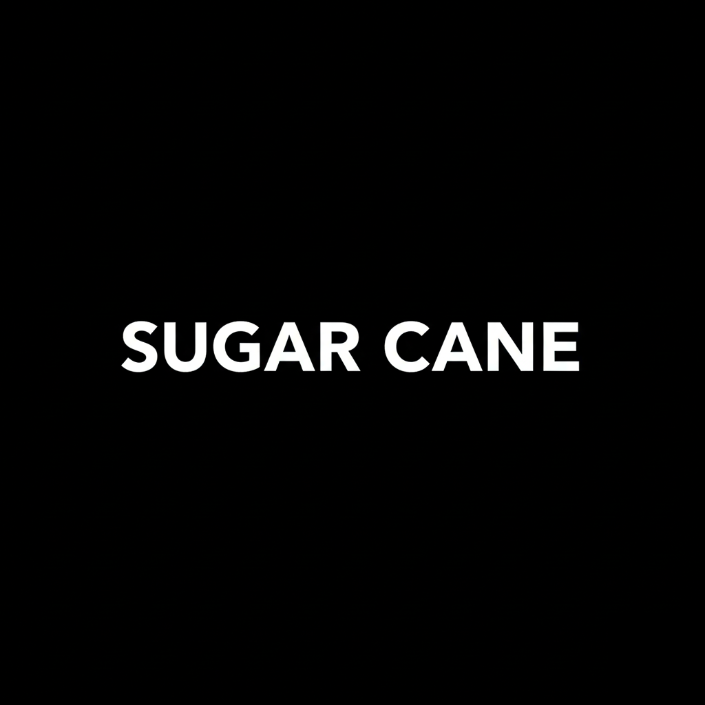 Sugar Cane wordmark in white on black square background, monochrome heritage workwear and denim brand plate