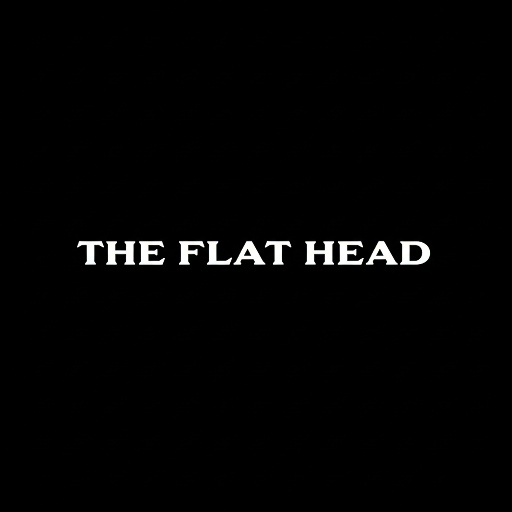 The Flat Head wordmark in white on black square background, monochrome Japanese heritage fashion brand plate