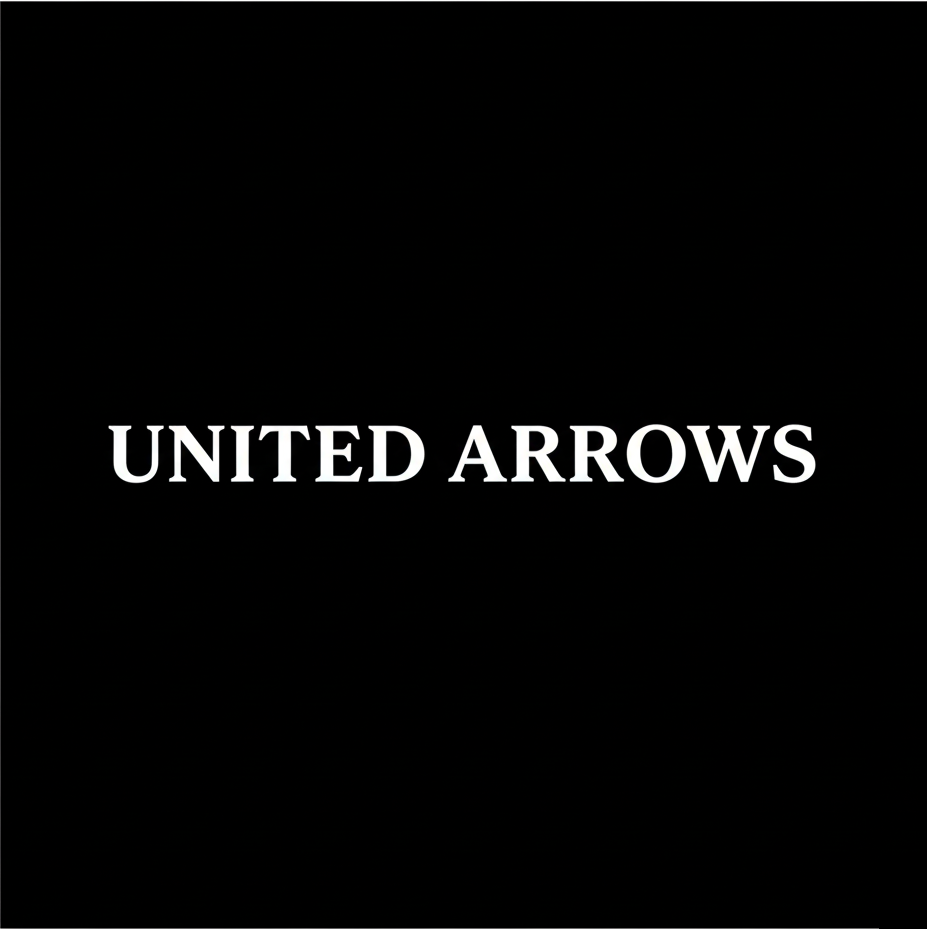 United Arrows wordmark in white on black square background, monochrome Japanese retail fashion brand banner