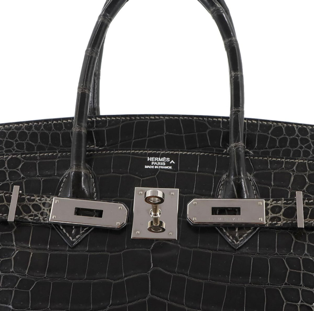 Hermès Birkin 30 Crocodile Porosus Graphite Silver Hardware J Stamp Exotic Luxury Handbag Rare Collector Grade