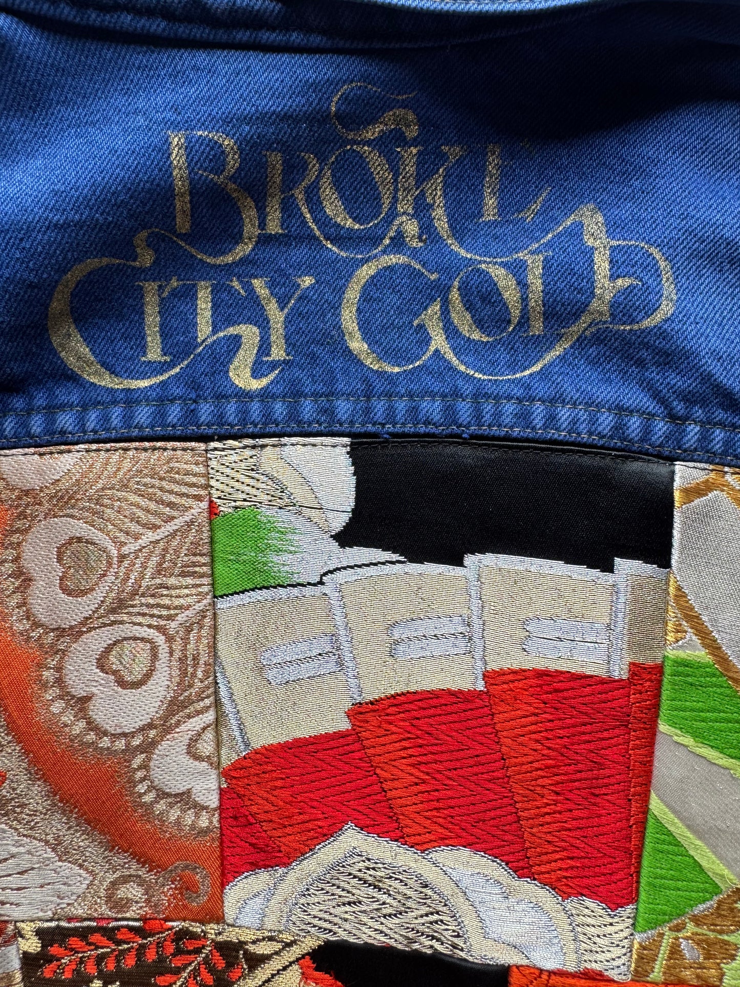 Broke City Gold COTÉ MER Kimono Obi Denim Jacket, One of One Japanese Patchwork Harajuku Streetwear Wagara Remake