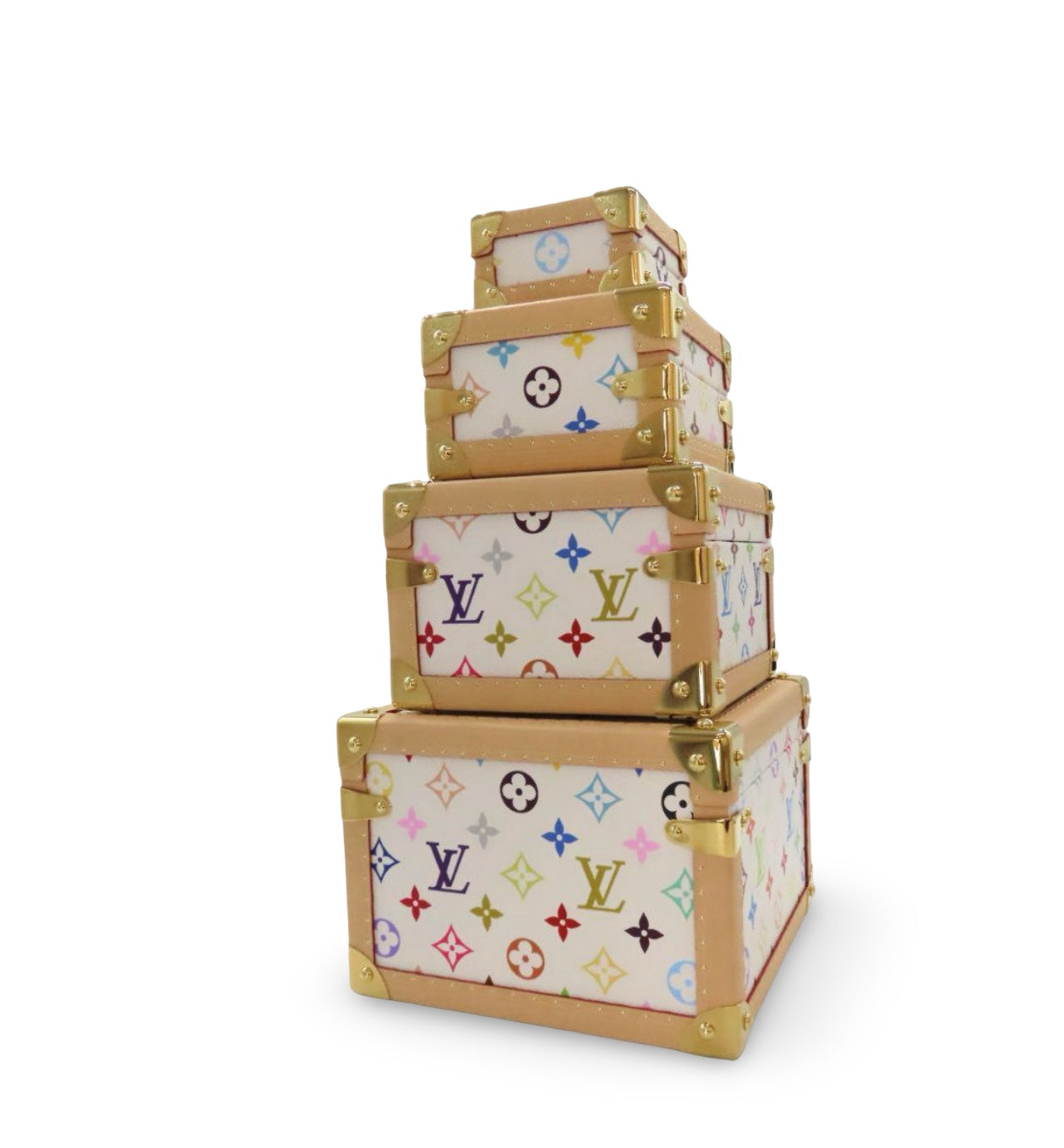 Rare Louis Vuitton × Takashi Murakami Monogram Multicolor “Pyramid Trunk Luggage Set” – M13126