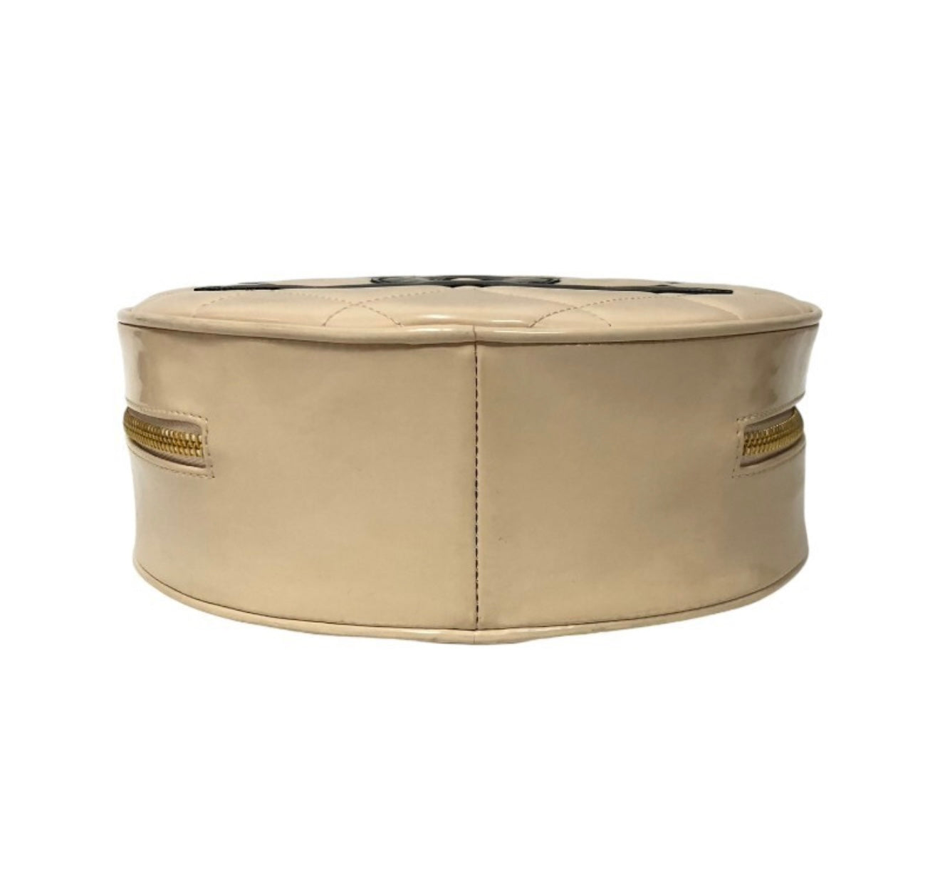 CHANEL Round Enamel Vanity Bag Beige Black Gold CC Logo – Rare Vintage Collectible