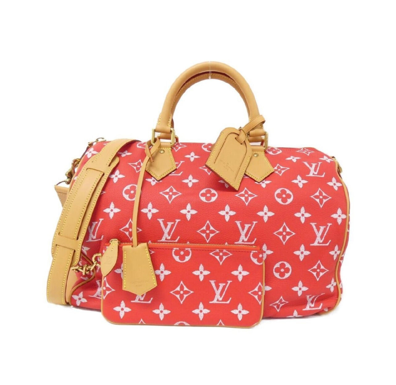 Louis Vuitton Monogram P9 Speedy Bandoulière 40 Rouge M24420 w/ Pouch | Limited Edition Matte Gold Hardware Boston Bag