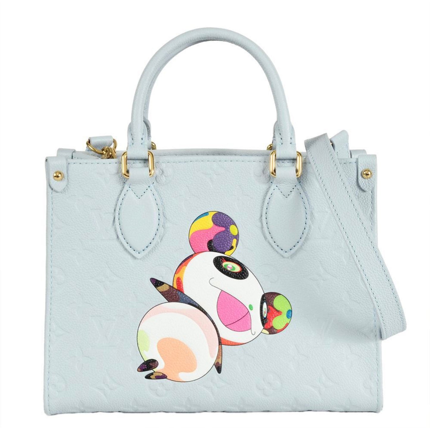 Louis Vuitton × Takashi Murakami "On The Go" PM M13836 Washed Blue Panda Monogram Empreinte Leather RFID Limited Edition Bag