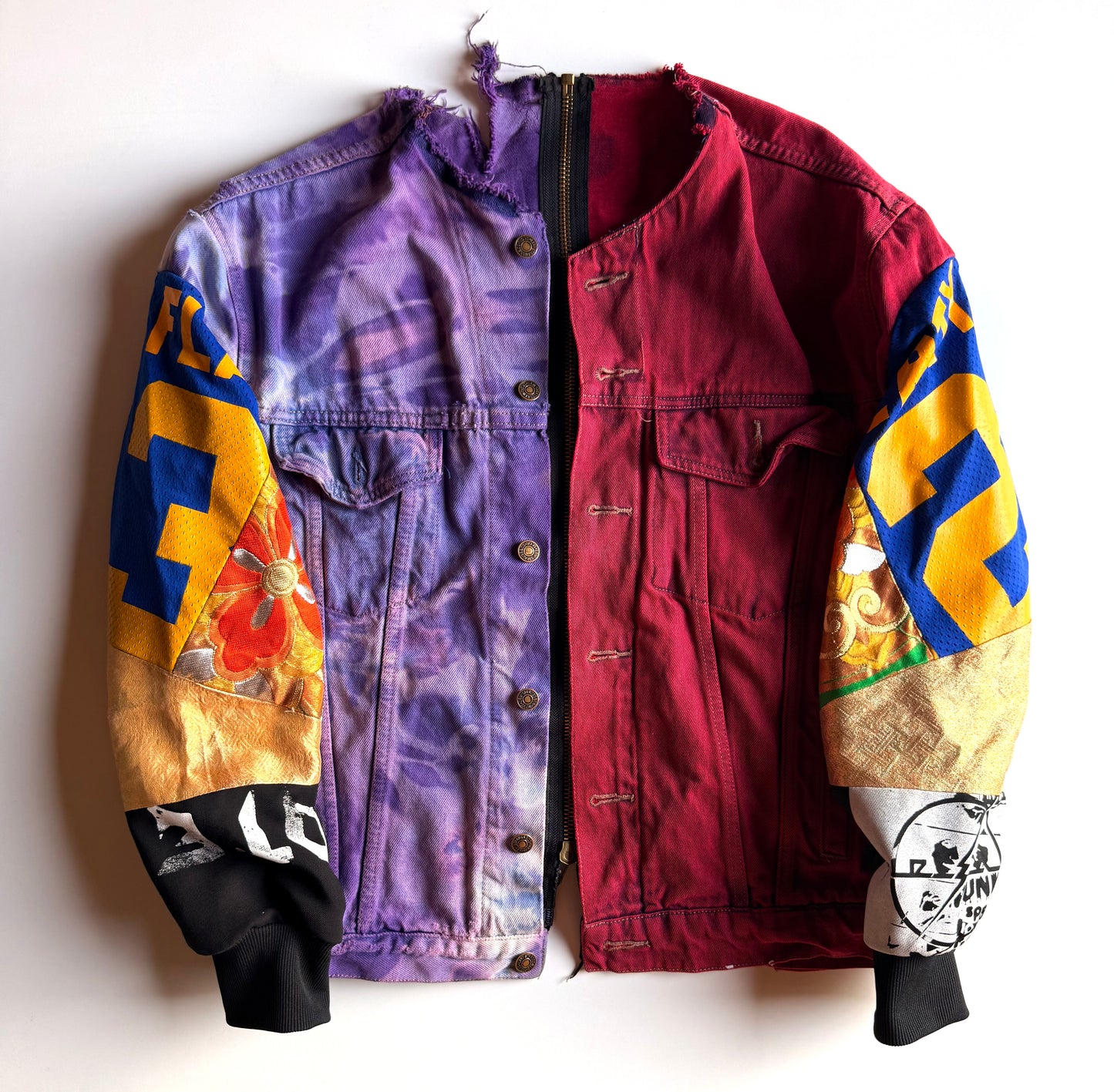 COTÉ MER Kimono Obi Patchwork Denim Remake Upcycled Jacket L XL Japanese One of One Harajuku Streetwear Wearable Art