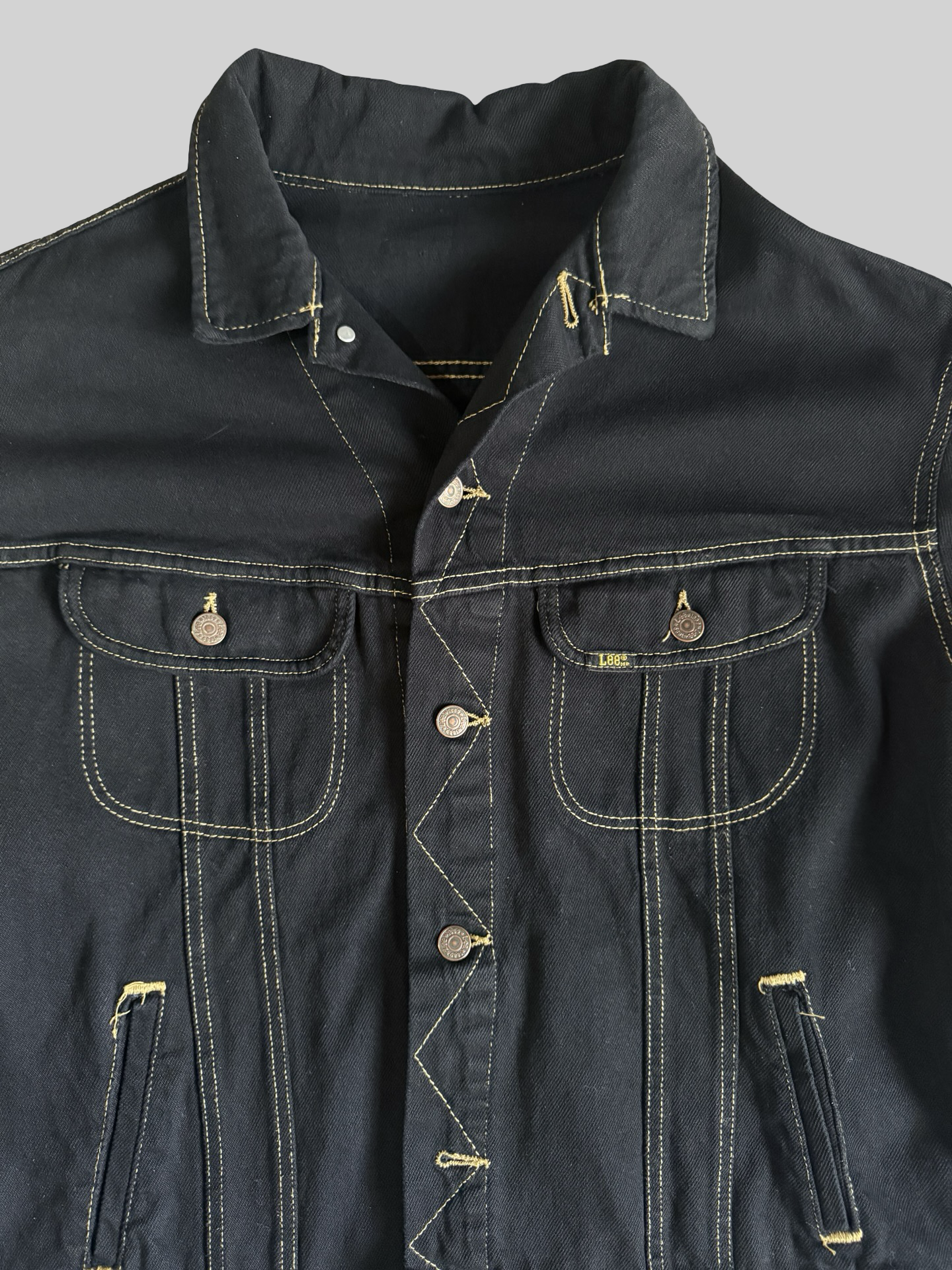 COTE MER Kimono Obi Remake Denim Jacket Silk Brocade Patchwork Japanese Upcycled Designer Jacket L XL