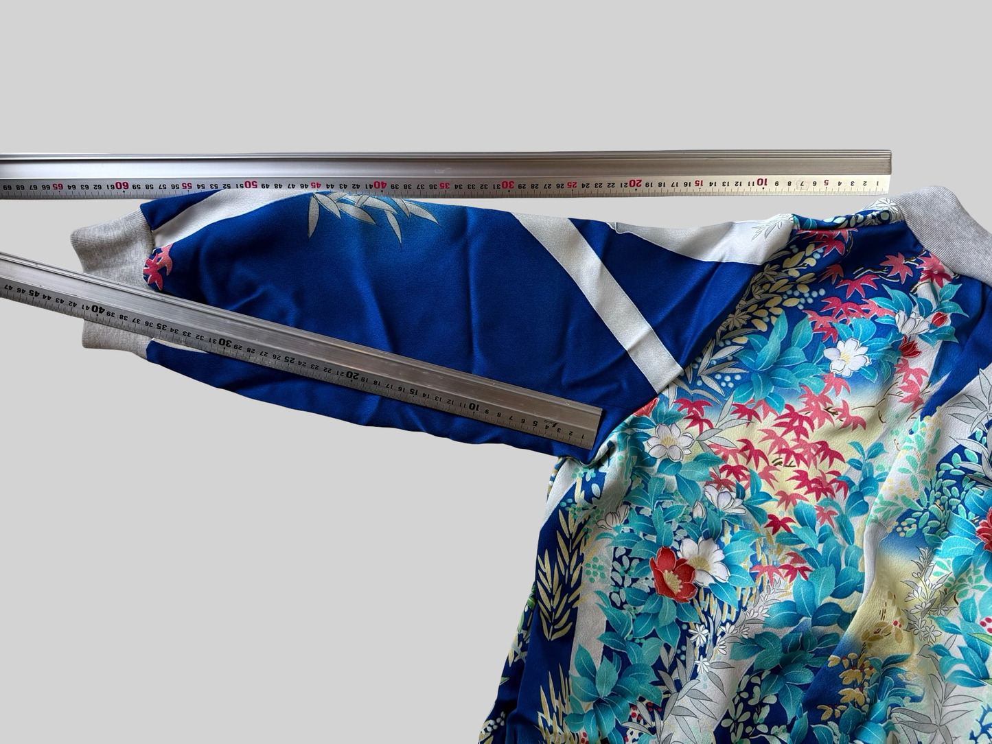 Vintage Kimono Remake Bomber Jacket Blue Floral Camellia Silk Upcycled Japanese Wearable Art Jacket Unisex Free Size S M
