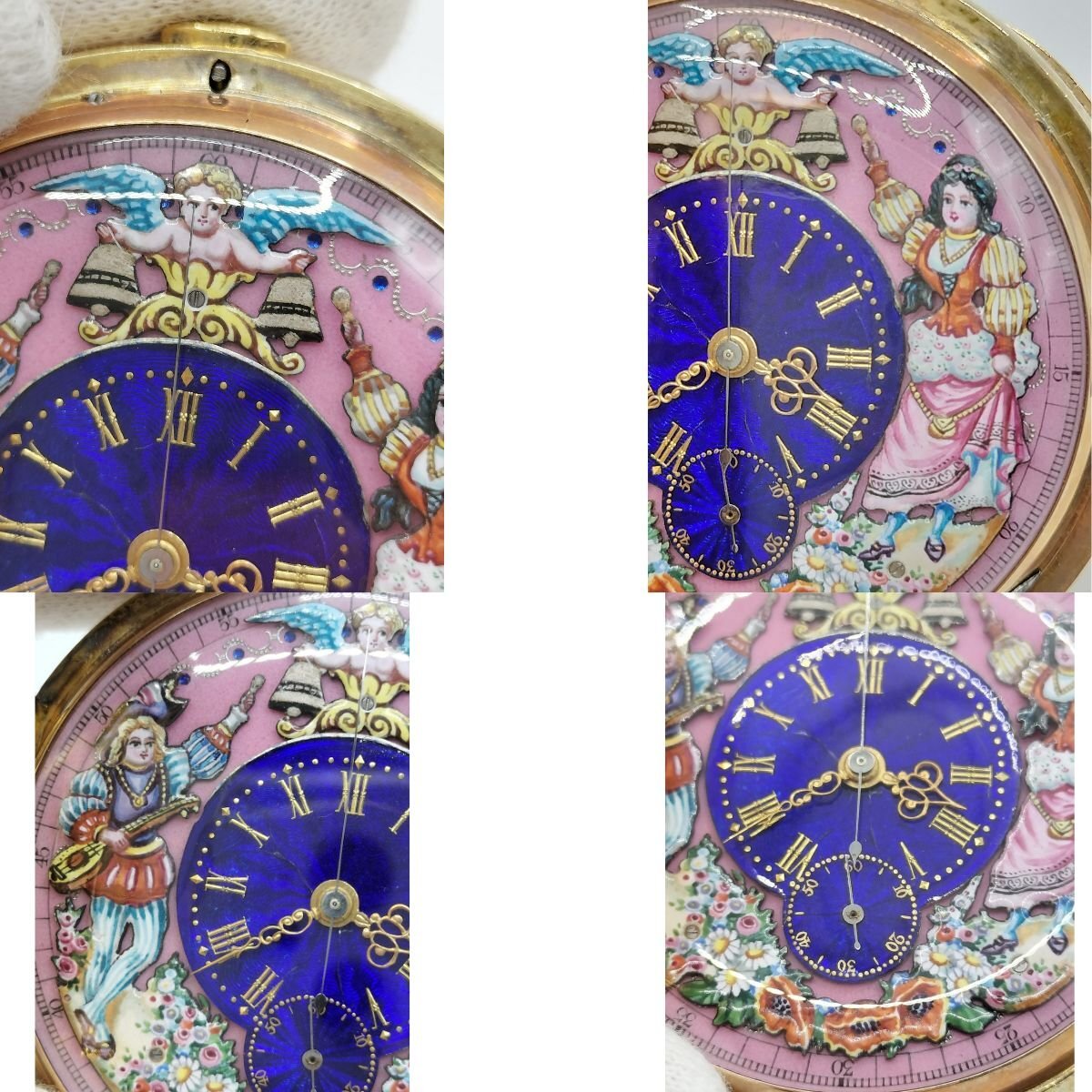 1864 14K Gold Antique Minute Repeater Pocket Watch – Automaton Enamel Dial – Mechanical Chime – Manual Wind – Rare Collector Piece