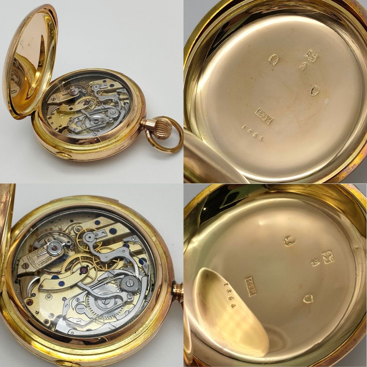 1864 14K Gold Antique Minute Repeater Pocket Watch – Automaton Enamel Dial – Mechanical Chime – Manual Wind – Rare Collector Piece