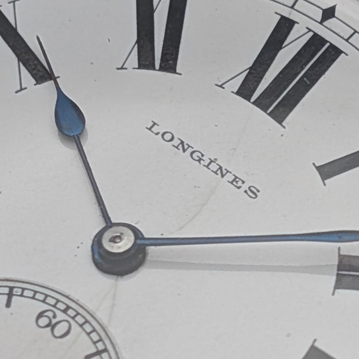 1908 Longines Antique Railroad Pocket Watch 55mm – Nickel Alloy Silver-Plated Case, Roman Dial, Open-Face Vintage Timepiece