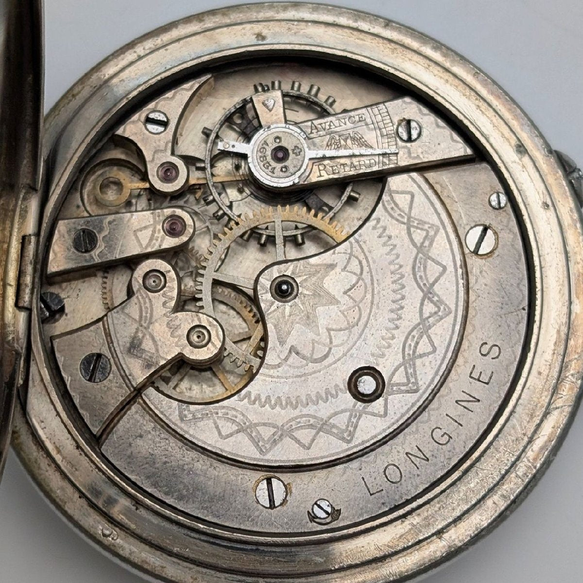 1908 Longines Antique Railroad Pocket Watch 55mm – Nickel Alloy Silver-Plated Case, Roman Dial, Open-Face Vintage Timepiece