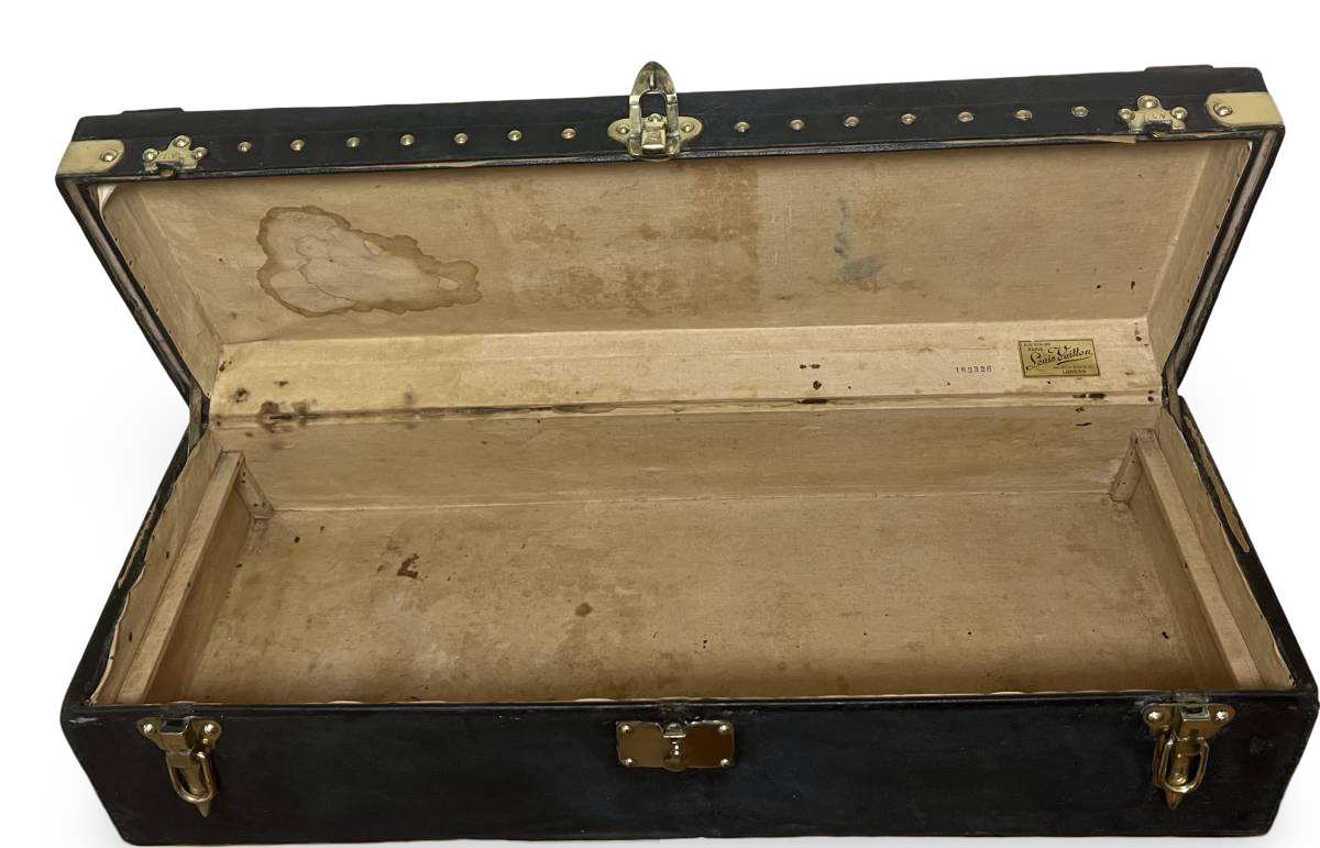 1910s Louis Vuitton Antique Motor Trunk · Black Canvas Brass Hardware · Early Automotive Bespoke Luggage · Museum-Grade Collector Artifact