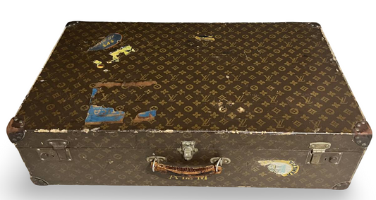 1920s Louis Vuitton Antique Hand-Paint Monogram Trunk · Large Suitcase Decor Chest · Vintage LV Travel Case · Rare Collector Furniture Piece