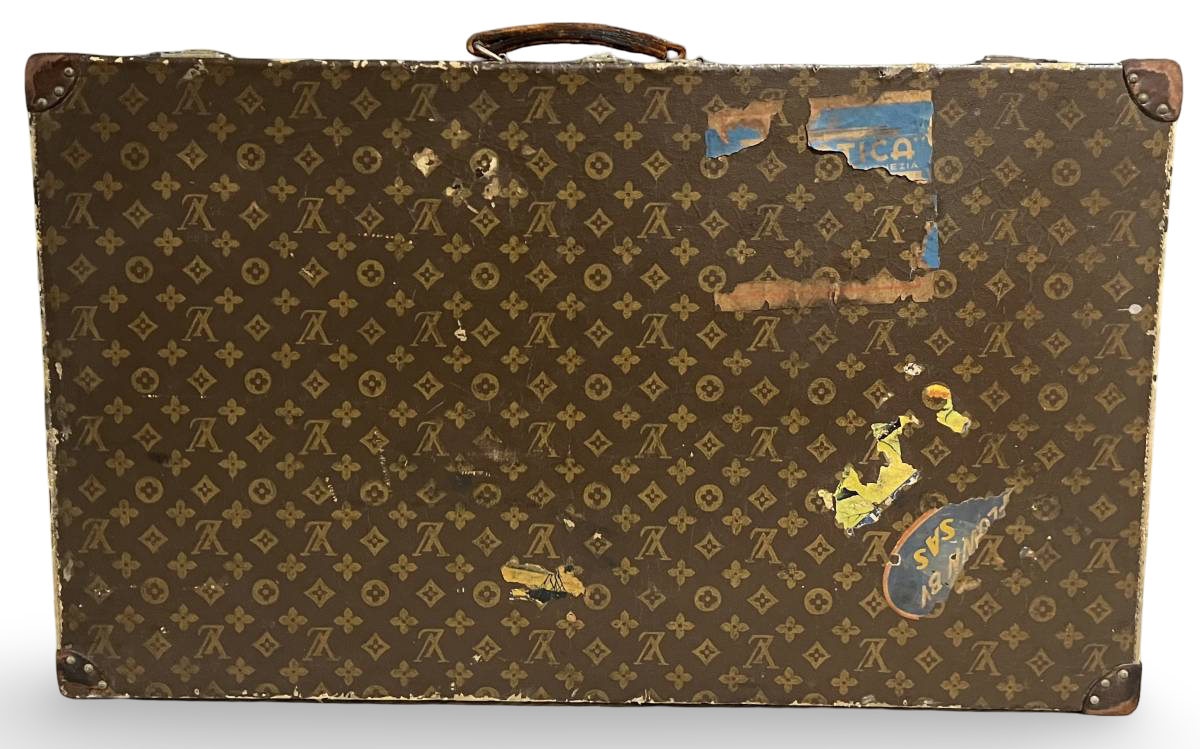 1920s Louis Vuitton Antique Hand-Paint Monogram Trunk · Large Suitcase Decor Chest · Vintage LV Travel Case · Rare Collector Furniture Piece