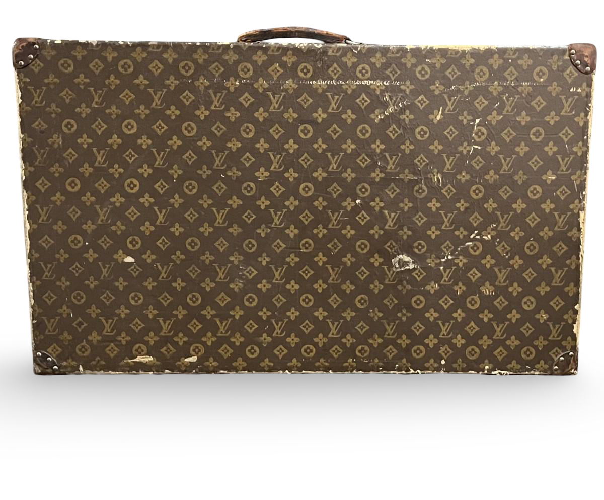 1920s Louis Vuitton Antique Hand-Paint Monogram Trunk · Large Suitcase Decor Chest · Vintage LV Travel Case · Rare Collector Furniture Piece