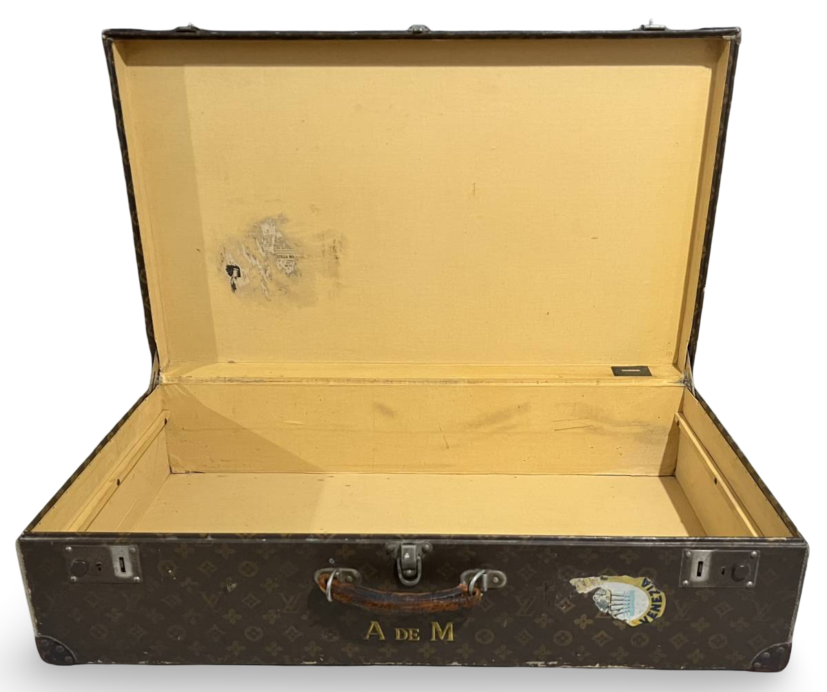 1920s Louis Vuitton Antique Hand-Paint Monogram Trunk · Large Suitcase Decor Chest · Vintage LV Travel Case · Rare Collector Furniture Piece